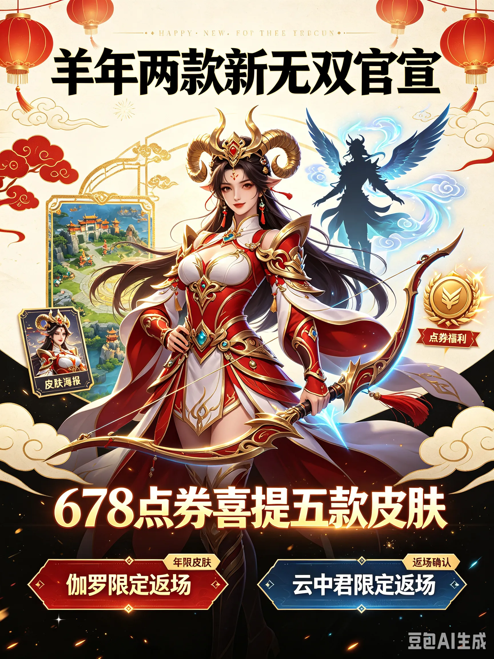 羊年无双官宣+限定返场,678点券拿五款皮肤攻略来了